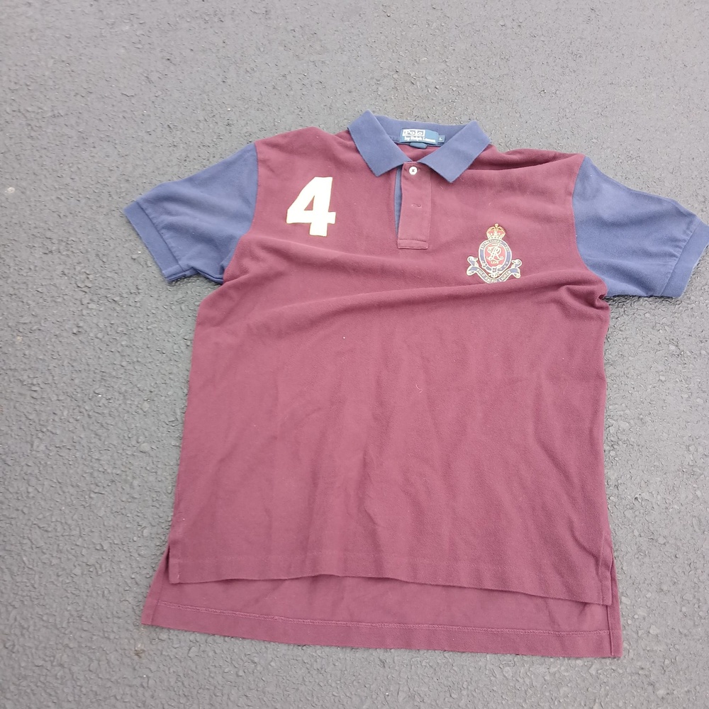 Polo By Ralph Lauren Polo Shirt Mens Large Red Navy Crest Number 4 Colorblock